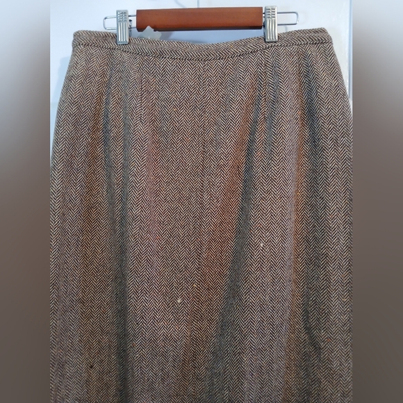 VTG 90s J. Crew Wool Tweed Herringbone Brown Skirt - m - Picture 3 of 9